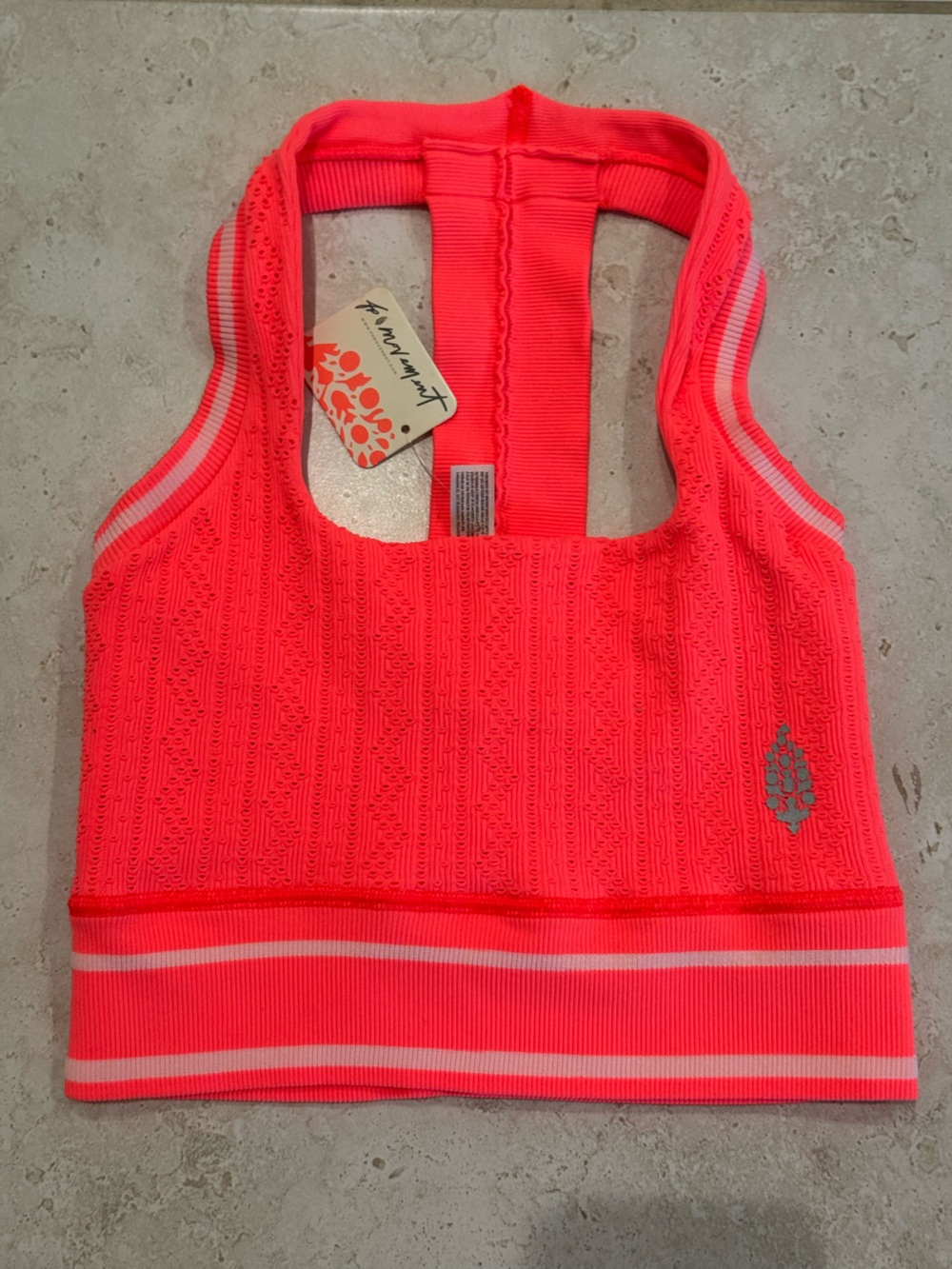 FP Movement by Free People Neon Coral Pink Striped and Textured Sports Bra